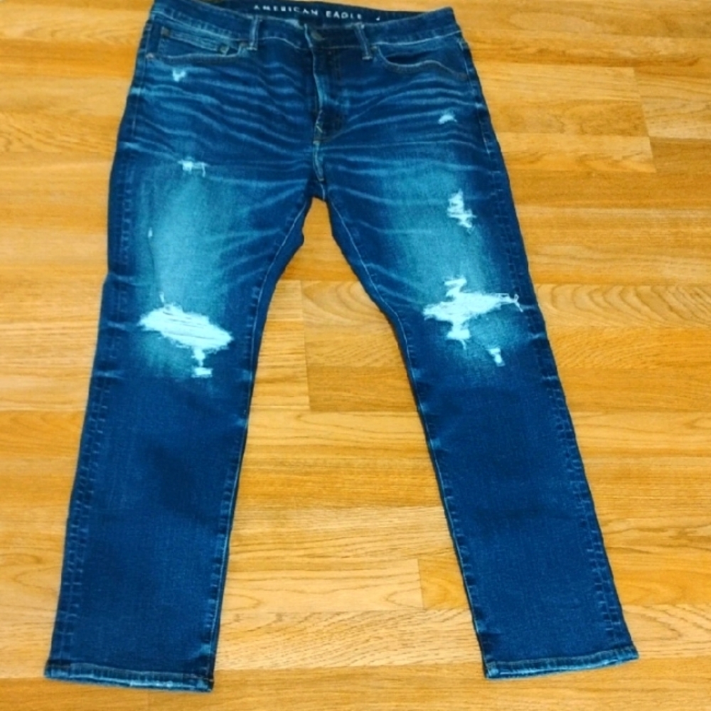 American Eagle Outfitters Men's Blue Jeans 34x30 Super Stretchy, Air flex +,slim